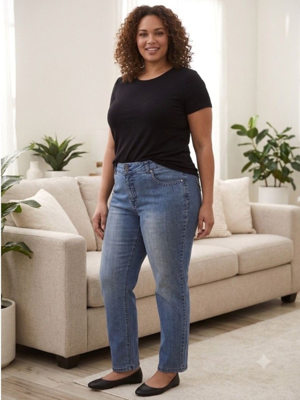 Westport Classic Wome's  Blue Jeans with Studded Pockets. Size 18W